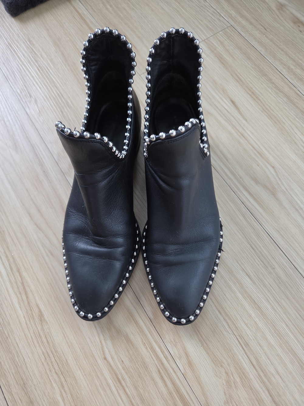 Alexander Wang Black Leather Stud-Trim Ankle Boots